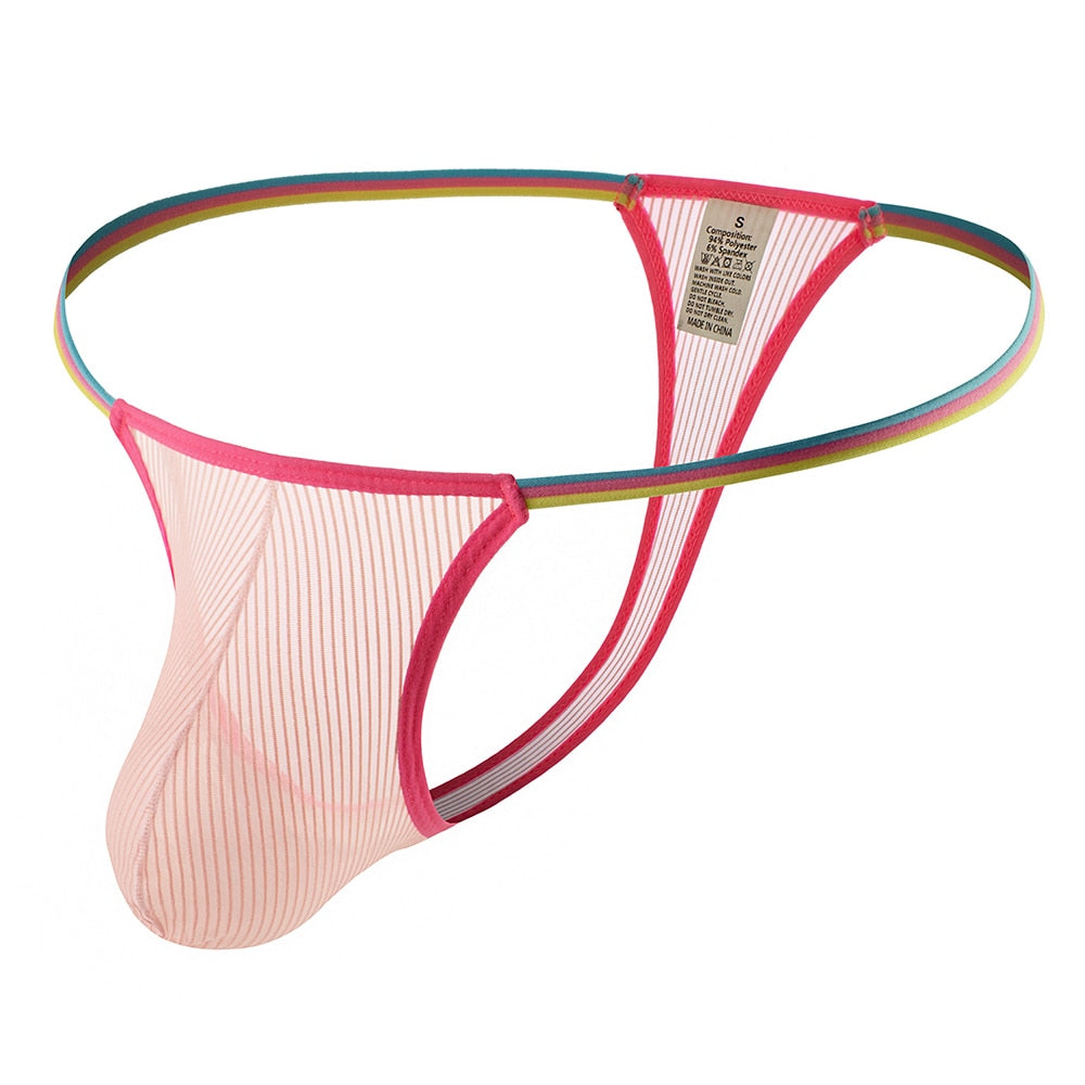 String homme coton maillé avec bande fine LGBT Quentin stringhomme.fr
