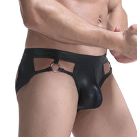 String homme taille basse effet cuir avec anneau